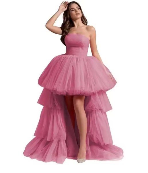 Schulterfreies Vokuhila Tüll Brautkleid Josina in Altrosa Vorne Kurz Hinten&nbsp;Lang