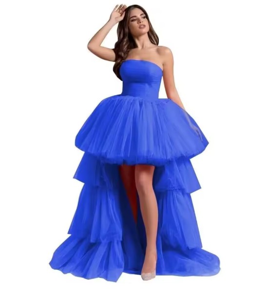 Schulterfreies Vokuhila Tüll Brautkleid Josina in Blau Vorne Kurz Hinten&nbsp;Lang