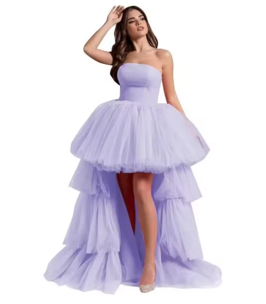 Schulterfreies Vokuhila Tüll Brautkleid Josina in Flieder Vorne Kurz Hinten&nbsp;Lang