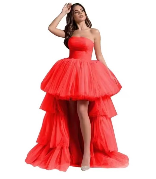 Schulterfreies Vokuhila Tüll Brautkleid Josina in Rot Vorne Kurz Hinten&nbsp;Lang