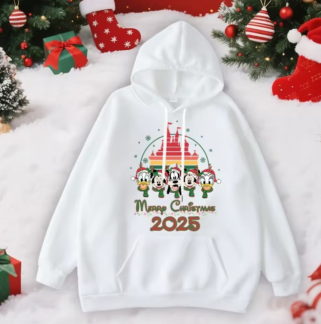 Unisex Mickey Mouse Weihnachts-Kapuzenpullover Weiß 