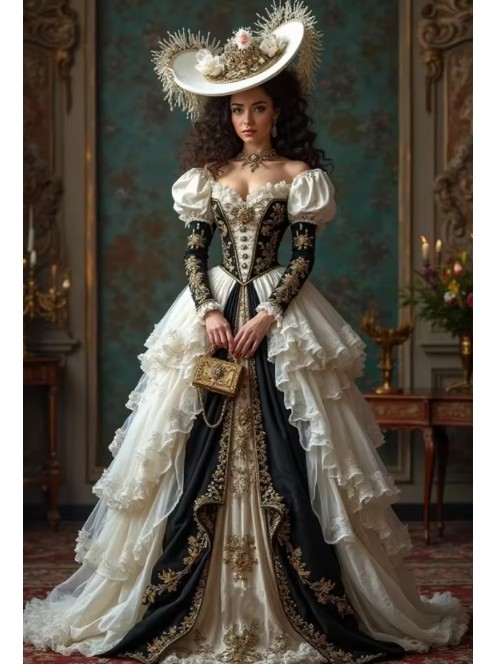 Viktorianisches Barock Braukleid Eefje mit Spitze Stickereien und&nbsp;Schnürkorsett