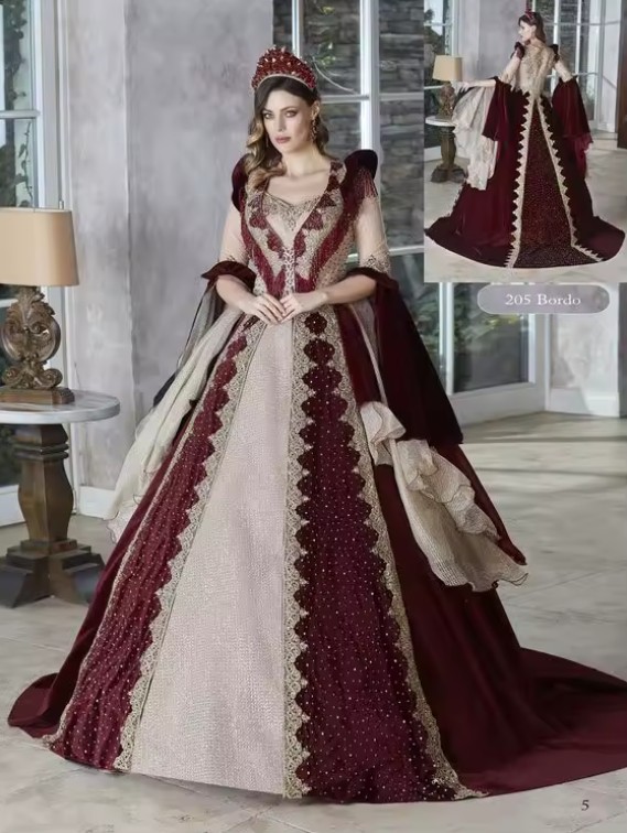 Viktorianisches Brautkleid Elina Dunkelrot mit Feen&nbsp;Ärmeln