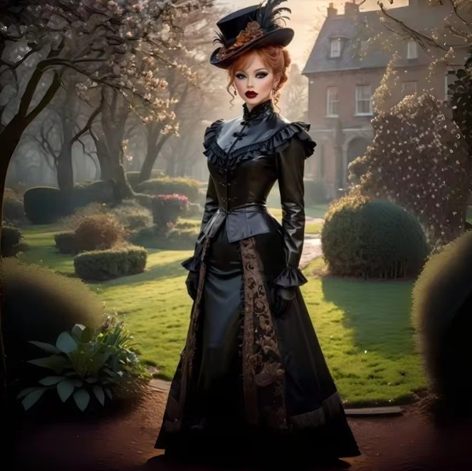 Viktorianisches Gothic Brautkleid Elonie in&nbsp;Schwarz