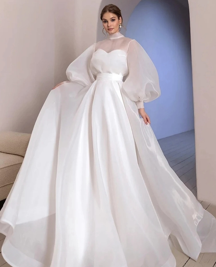Modernes Langarm Organza Brautkleid Anda&nbsp;Hochgeschlossen