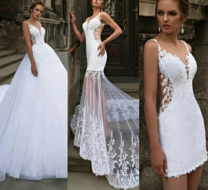 3 in 1 Brautkleid Aleya mit Tüll Spitze und&nbsp;Schleppe