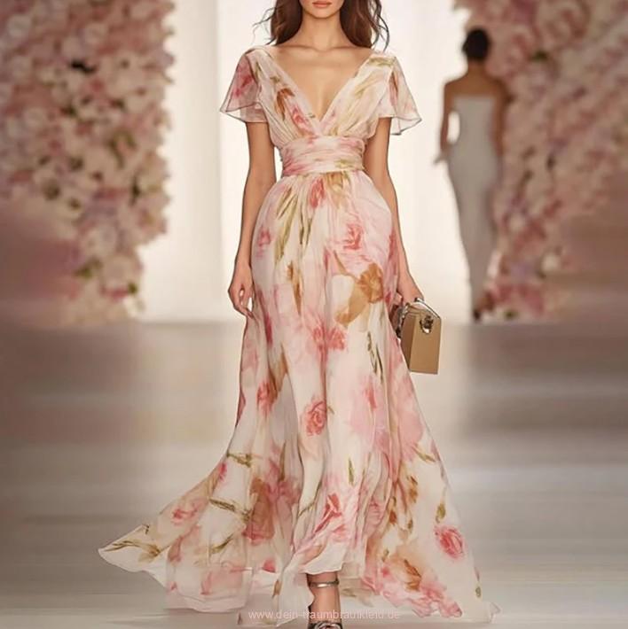 A Linie Chiffon Sommerkleid Elegant für Hochzeitsgäste mit&nbsp;Blumen