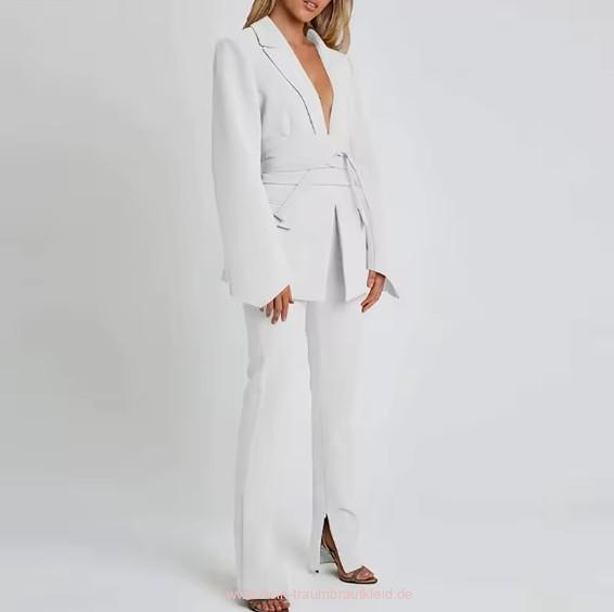 Sommer Braut Hosenanzug Lang für das Standesamt in&nbsp;Weiß