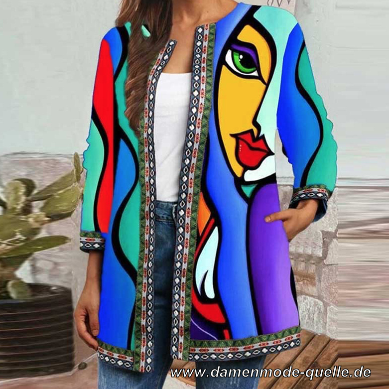 Retro Print Übergangsjacke für&nbsp;Damen