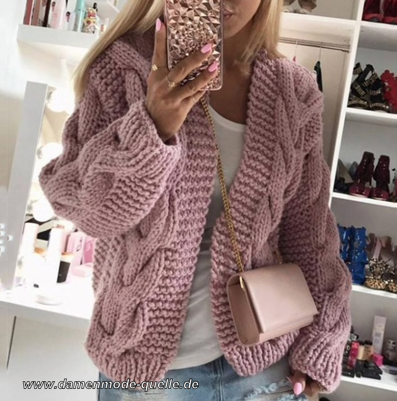 Warme Winter Pullover Cardigan für Damen i&nbsp;Lachs