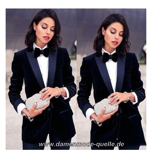 Schwarzer Smoking Hosenanzug Damen Outfit