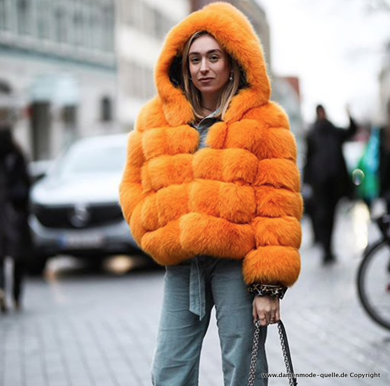 Faux Pelz – Kunstpelz Winter Jacke in&nbsp;Orange