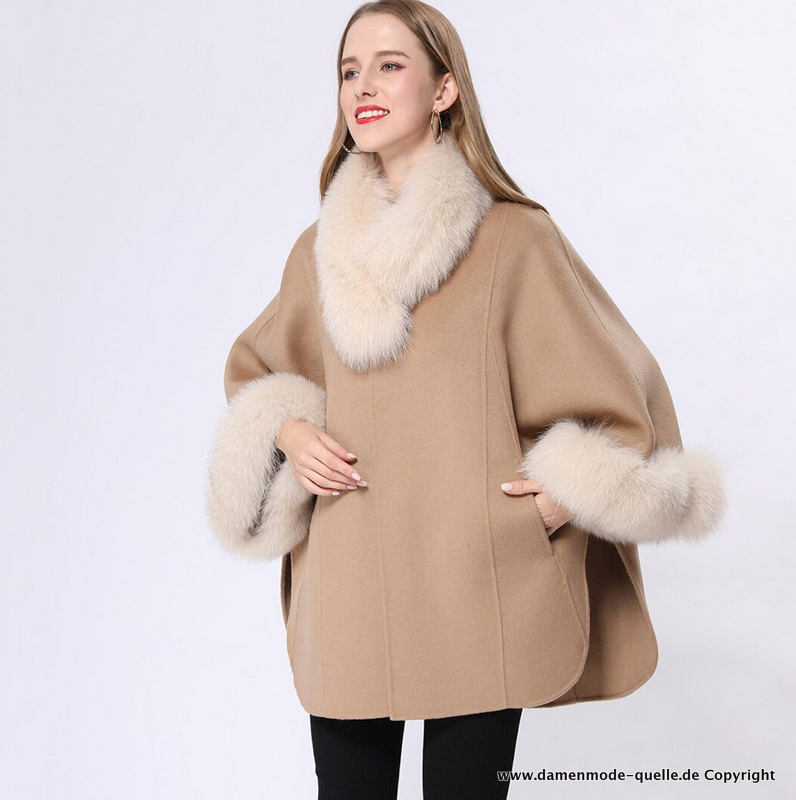 Kaschmir Damen Poncho mit Fledermaus Ärmel&nbsp;Beige