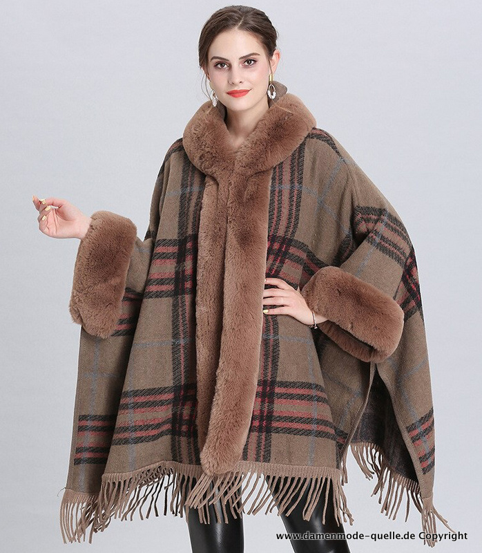 Plus Size Damen Winter Poncho&nbsp;Kariert