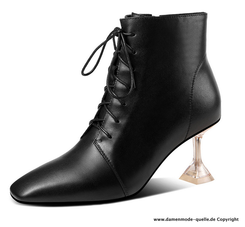 Sexy Leder High Heels Stiefeletten in&nbsp;Schwarz