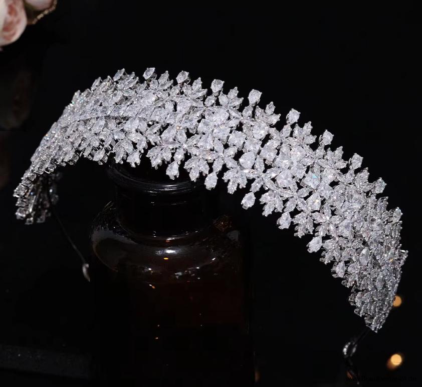 Luxus Vintage Barock Zirkonia Braut Tiara Diadem Delia in&nbsp;Silber