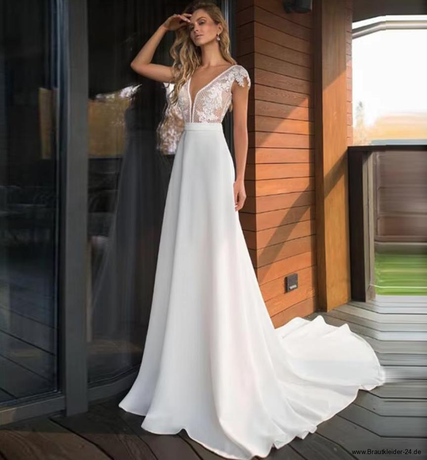 Empire Satin Brautkleid Danielle Mit V Ausschnitt und&nbsp;Schleppe