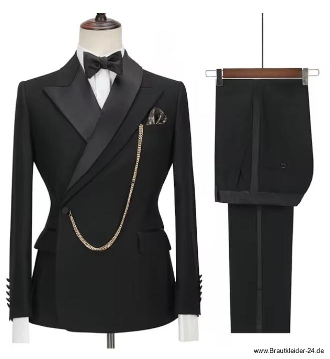 Hochzeitsanzug für den Bräutigam Zweiteilig mit Reverskragen&nbsp;Schwarz
