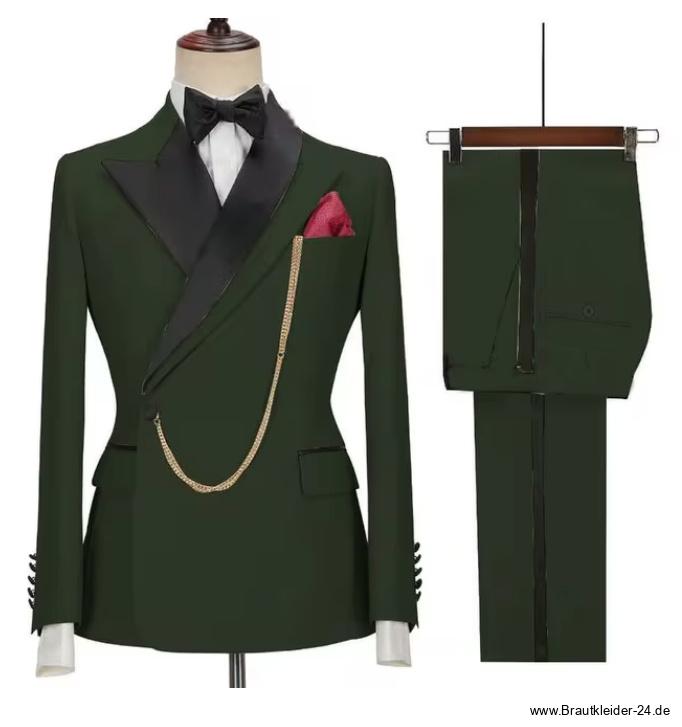 Hochzeitsanzug für den Bräutigam Zweiteilig mit Reverskragen Moosgrün&nbsp;Schwarz