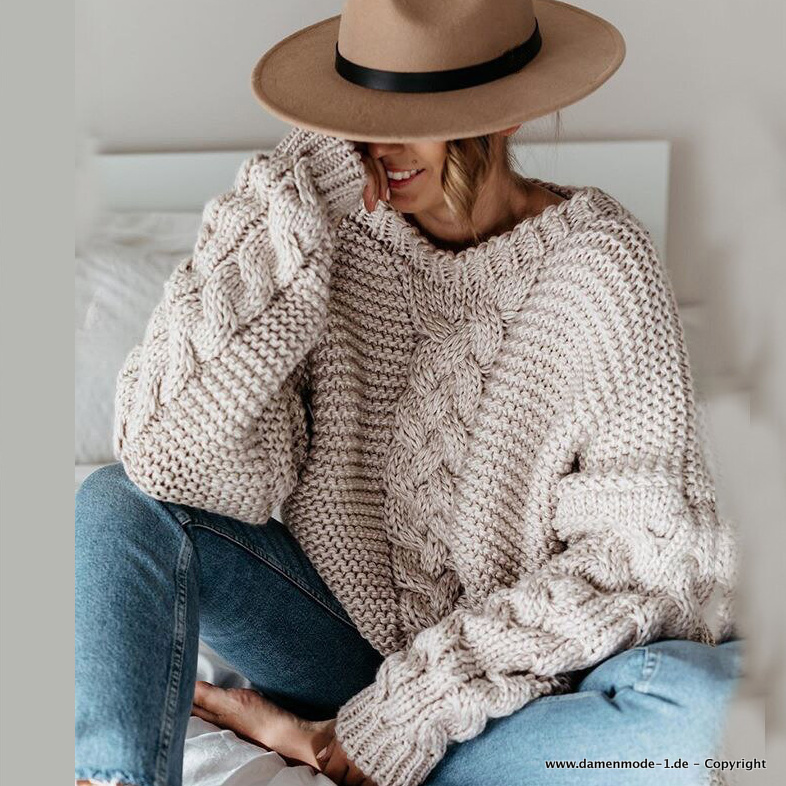 Damen Twist Muster Strick Pullover&nbsp;Beige