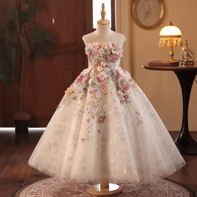 A Linie Blumenmädchen Kleid Deloris in Ivory mit Bunte&nbsp;Blumen