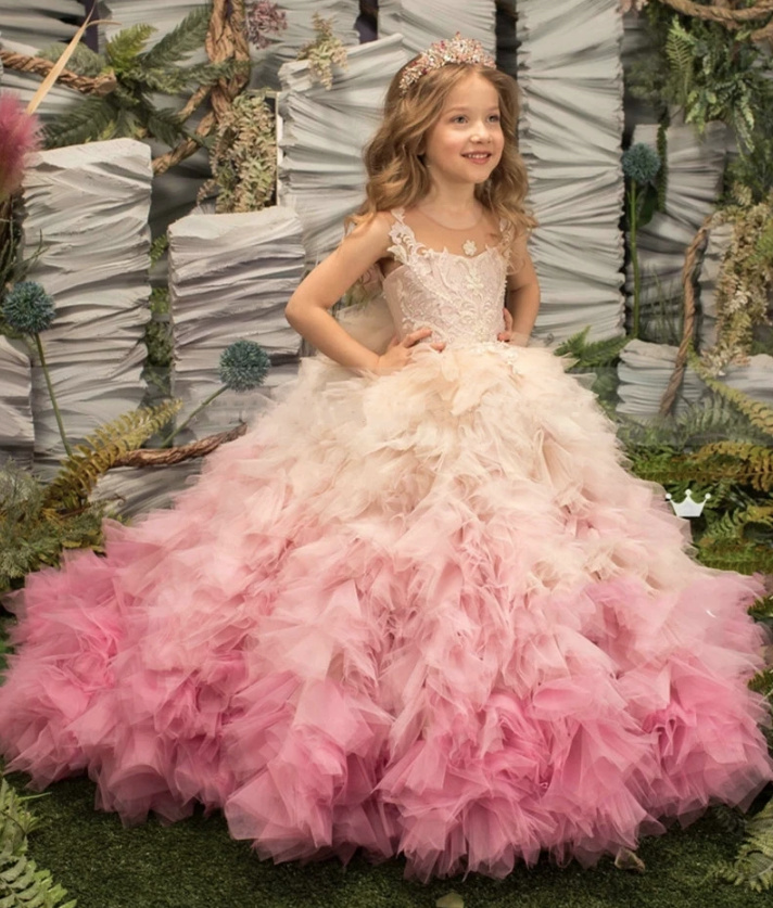 Rosa Prinzessin Blumenmädchenkleid Anselina mit&nbsp;Raffungen