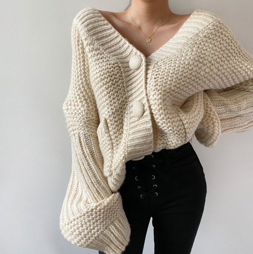 Dicke Herbst Winter Cardigen für Damen Beige&nbsp;Creme