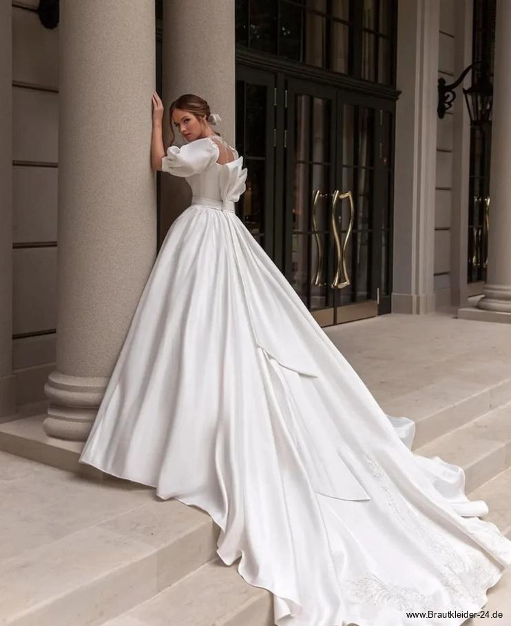 Cinderella Satin Brautkleid mit Puff Ärmel Stickereien und&nbsp;Schleppe