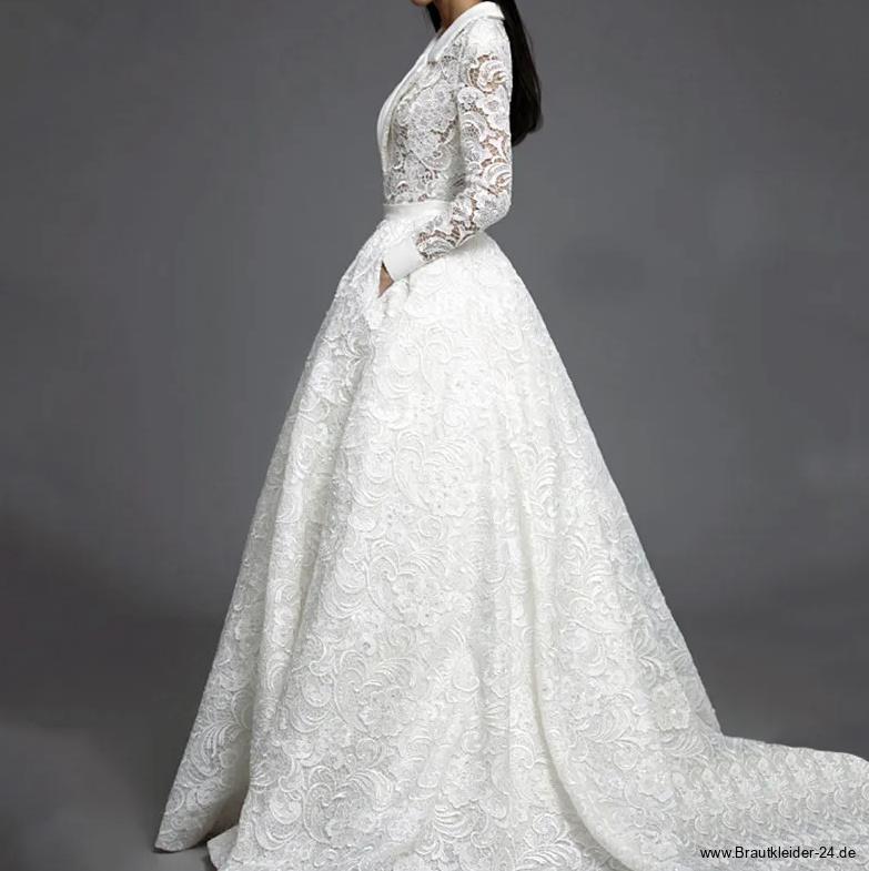 A Linie Langarm Brautkleid Chiara mit Spitze und&nbsp;Schleppe