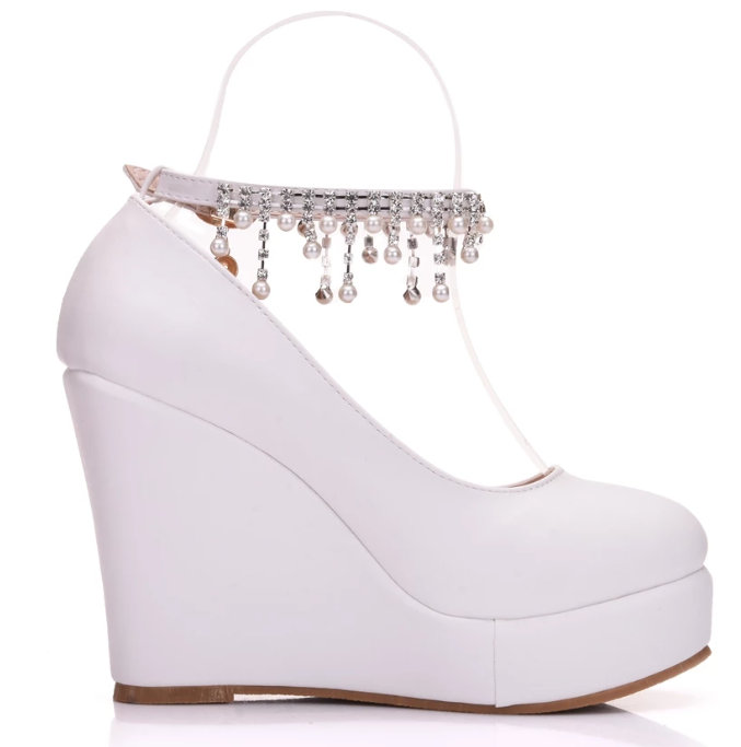 Plateau Kristall Keil Absatz Brautschuhe Hochzeitsschuhe&nbsp;Weiß