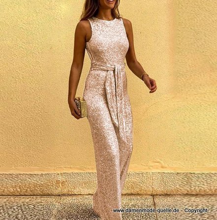Glitzer Pailletten Overall Jumpsuit Beige&nbsp;Champagne