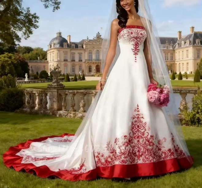 A Linie Brautkleid Jessie mit Applikationen in&nbsp;Rot