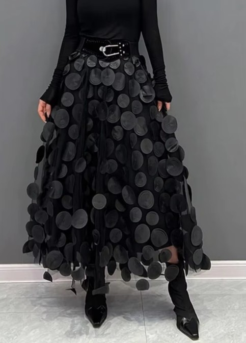 A Linie Polka Dot Maxi Rock Knöchellang in&nbsp;Schwarz