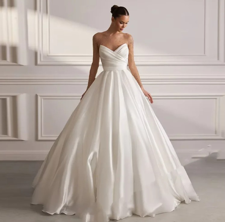 A Linie Satin Brautkleid Joanna mit Illusion&nbsp;Ärmeln