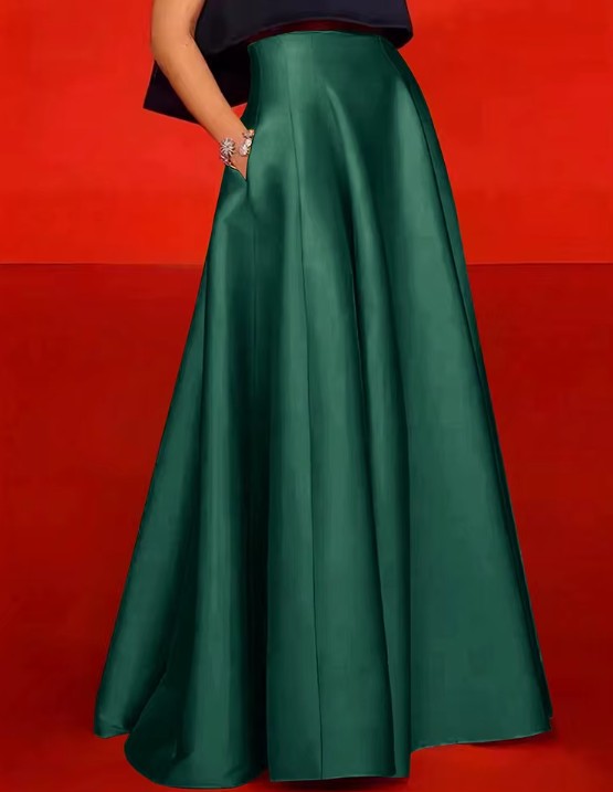 A Linie Satin Rock Lang Elegant in Grün