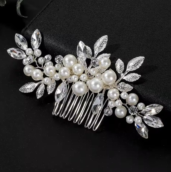 Blumen Braut Haarkamm Jalma mit Strass und Perlen