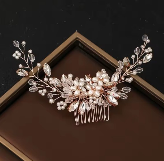 Blumen Braut Haarkamm Jenny mit Strass und&nbsp;Perlen