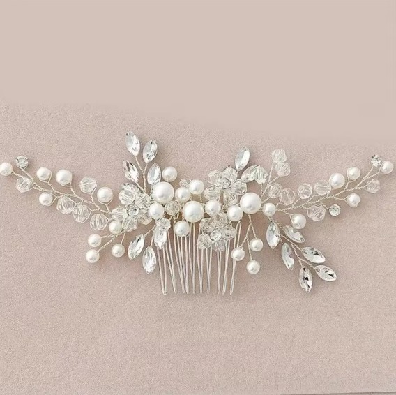 Blumen Braut Haarkamm Jeromina mit Strass und&nbsp;Perlen