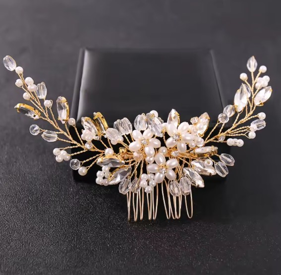 Blumen Braut Haarkamm Jodie mit Strass und&nbsp;Perlen