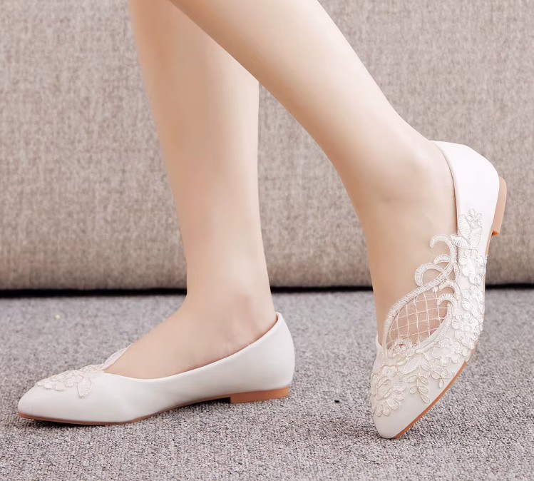 Braut Ballerina Eika Flache Hochzeitsschuhe mit&nbsp;Spitze
