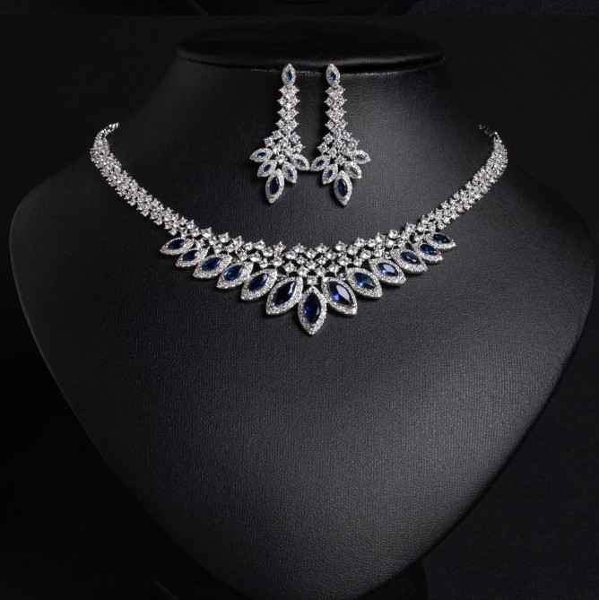 Brautschmuck Set Elisa Silber mit Blaue&nbsp;Steine