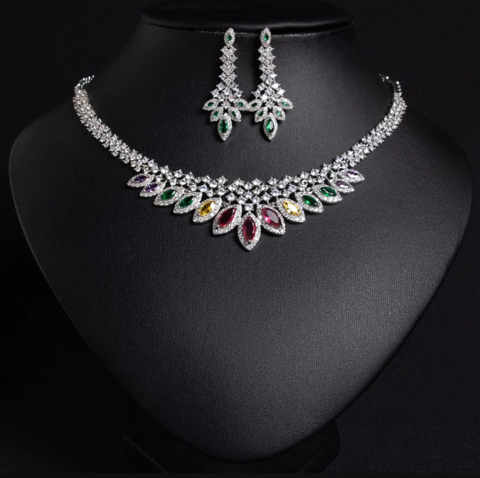 Brautschmuck Set Elisa Silber mit Bunte&nbsp;Steine