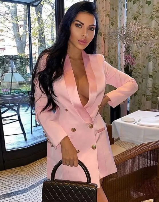Damen Blazer Emanuele Lang in Rosa mit Samt&nbsp;Kragen