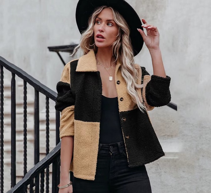 Damen Wolljacke Pullover mit Farbblock-Motiv Gelb&nbsp;Schwarz