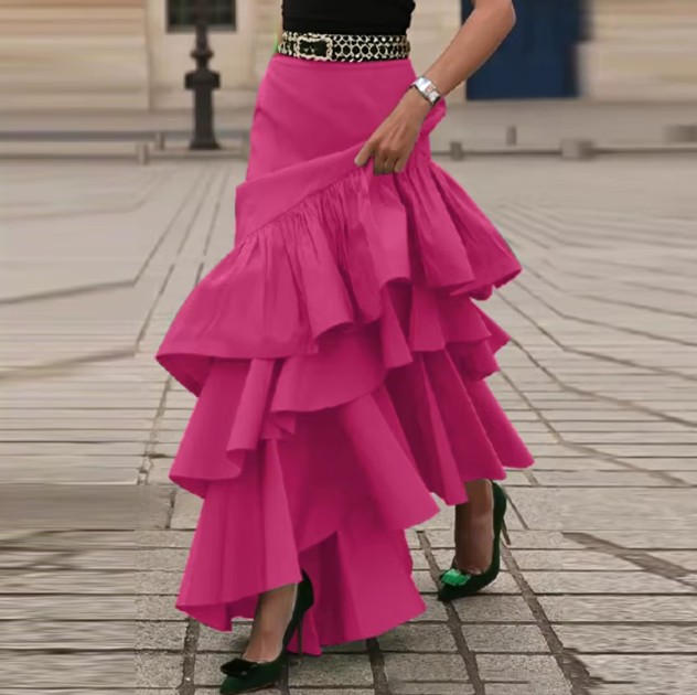 Eleganter Damen Rock mit Rüschen in&nbsp;Pink