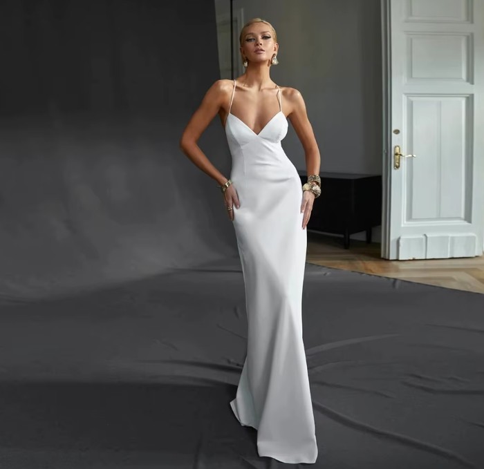 Spaghettiträger Satin Standesamt Brautkleid Jodie&nbsp;Bodenlang