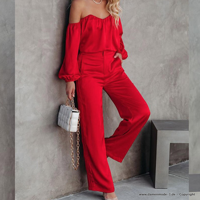 Schulterfreies Abendoutfit in Rot Bluse mit Hose im&nbsp;Set
