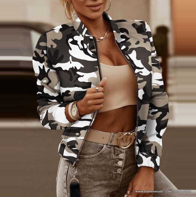 Kurze Vintage Style Damen Jacke&nbsp;Camouflage