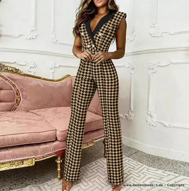 Damen Jumpsuit Einteiler Elegant Ärmellos Kariert&nbsp;Lang