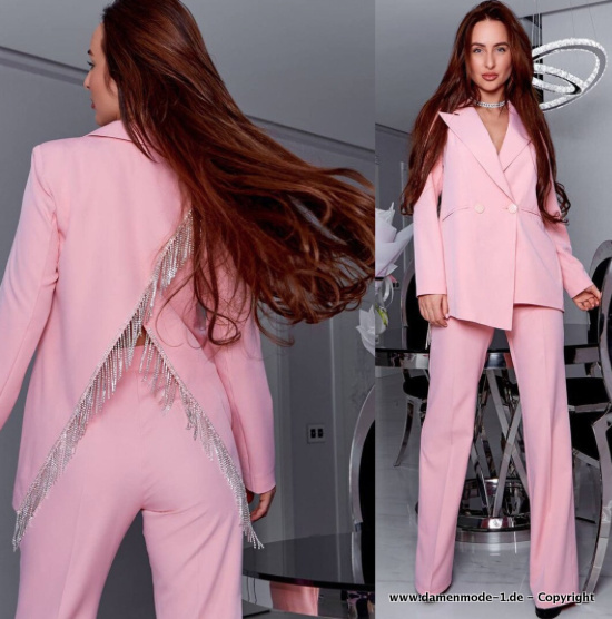 Damen Hosenanzug in Rosa mit&nbsp;Perlen